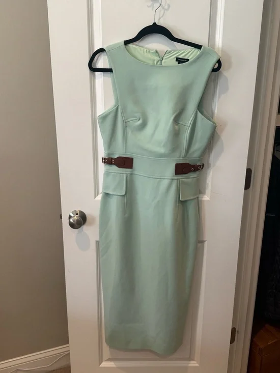 Karen Millen Compact Stretch Tab Waist Detail Tailored Midi Dress - Picture 4 of 6